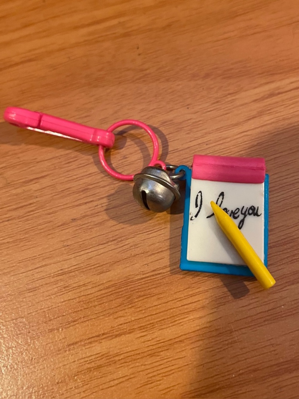 Vintage 1980s Plastic Bell Charm “I Love You”Notepad & Pencil 80s Necklace